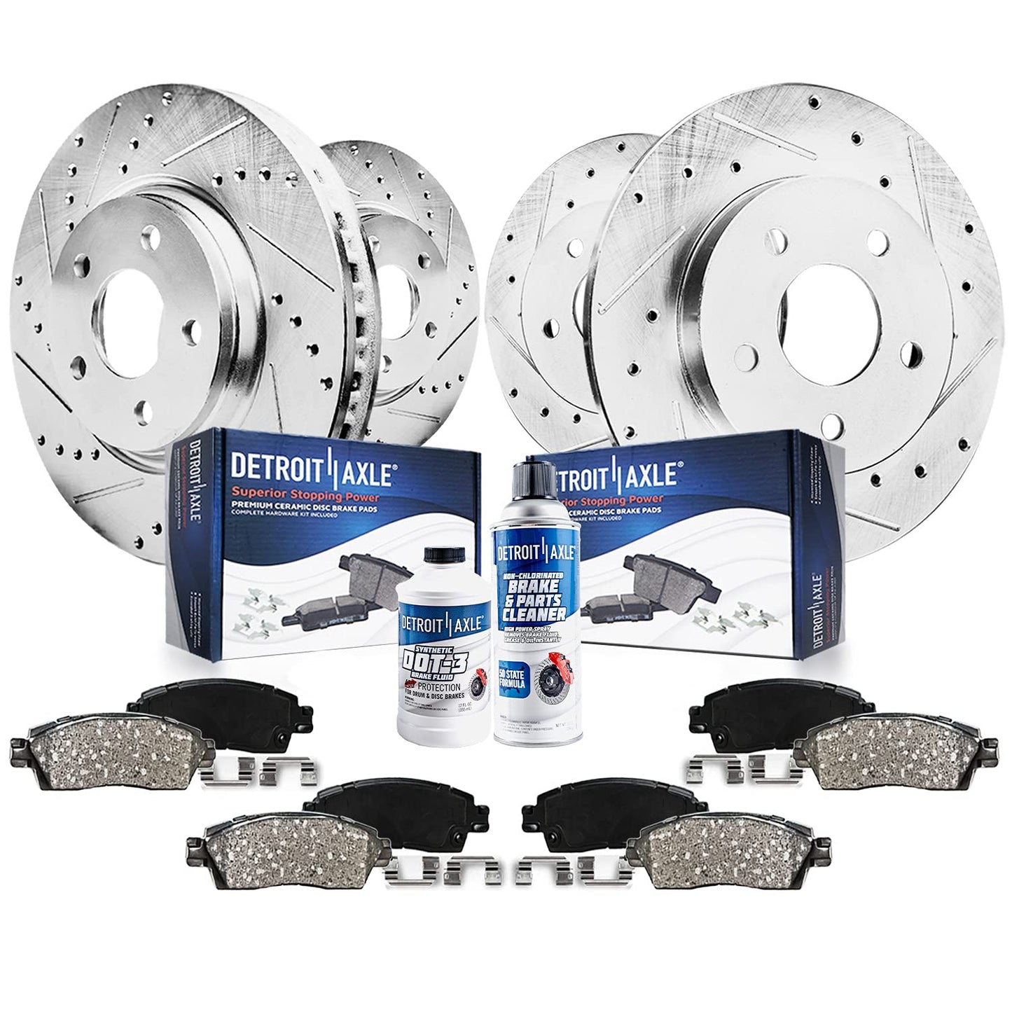 Detroit Axle - Brake Kit for 2005-2006 Saab 9-2X, 2003-2007 Subaru Impreza 2004 Drilled & Slotted Disc Brake Rotors Ceramic Brak