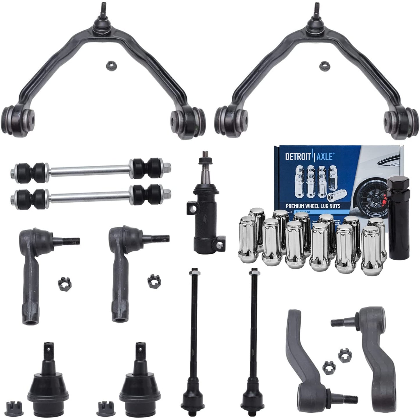 Detroit Axle - Front End Kit for Silverado Sierra 1500 GMC Yukon Cadillac Escalade, Control Arms Sway Bars Tie Rods Ball Joints