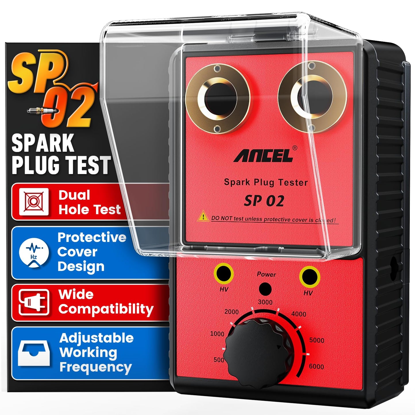 ANCEL SP02 Spark Plug Tester Automotive Engine Ignition Coil Tester Dual Holes 0 to 6000RPM Adjustable Working Frequency Car Spa